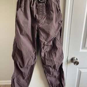 Garage Parachute Pants Womens P/S Brown Cargo Bungee Hem Drawstring